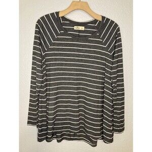 HOLLISTER Top L Gray White Striped Long Sleeve Crewneck Pullover Preppy Peasant